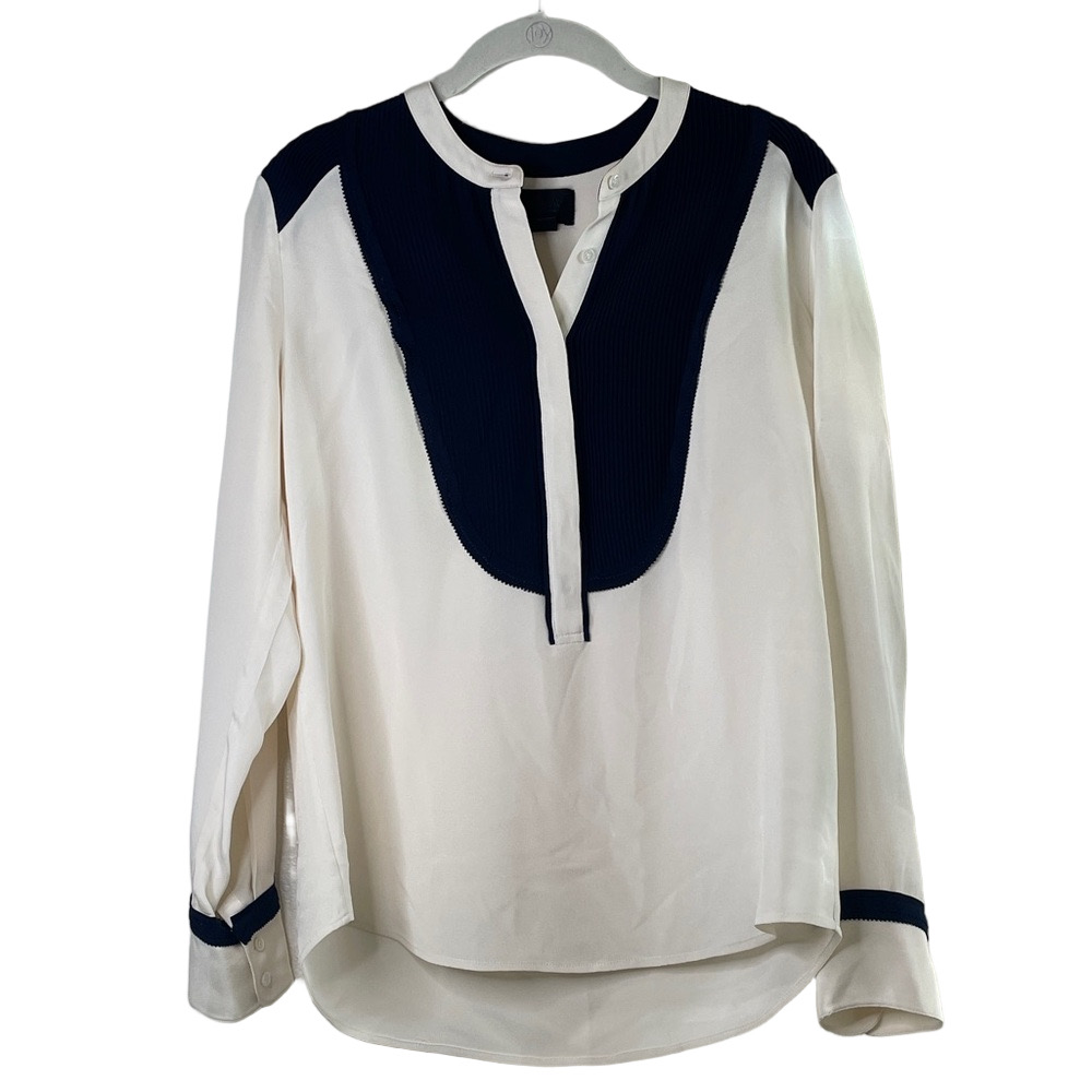 J. Crew Collection Navy and Cream 100% Silk Blouse size 6